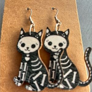 Skeleton Cat Earrings - Black and White